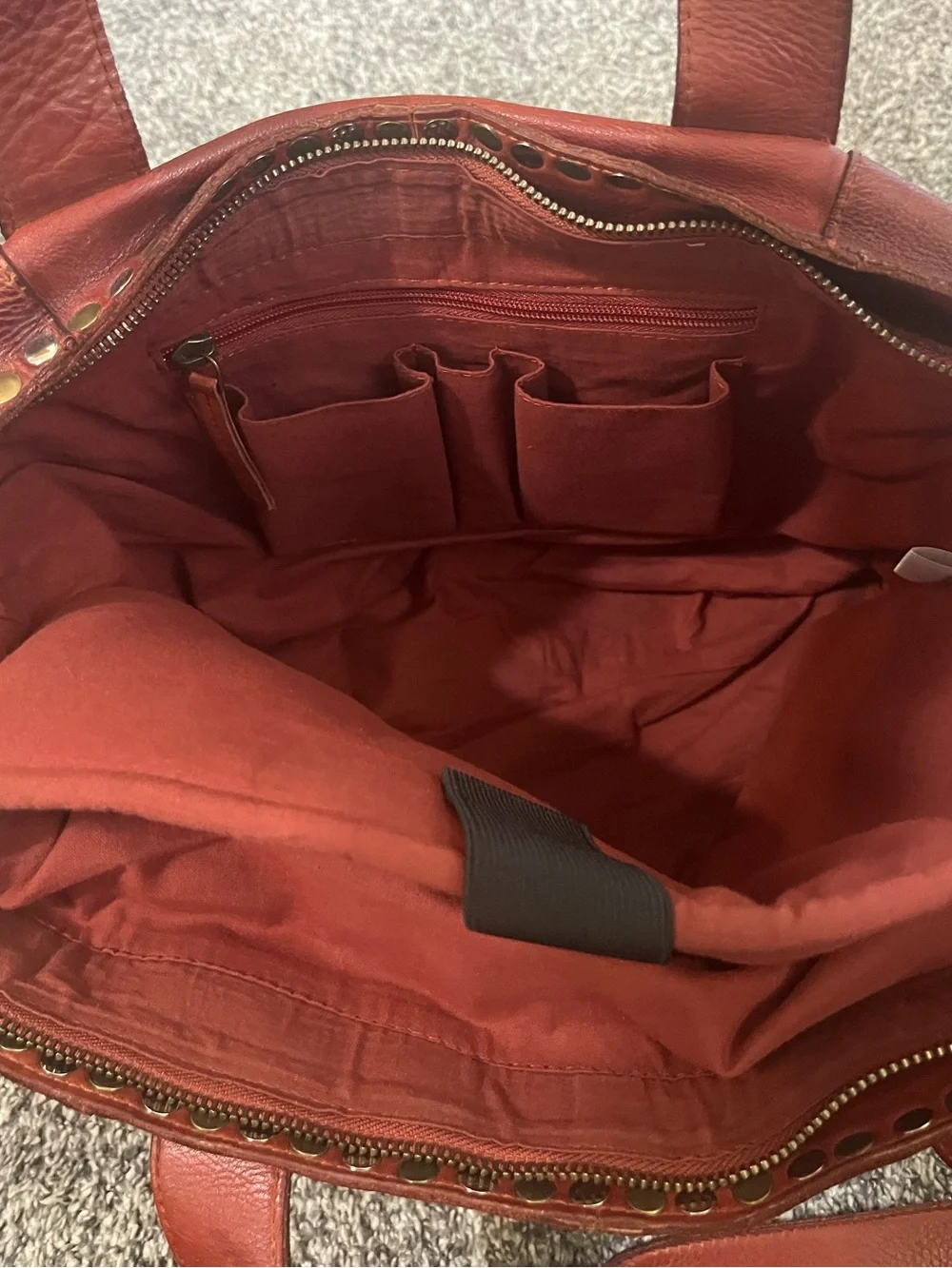 Leather Stud-Trim Tote with Braided Handles - Rust Red